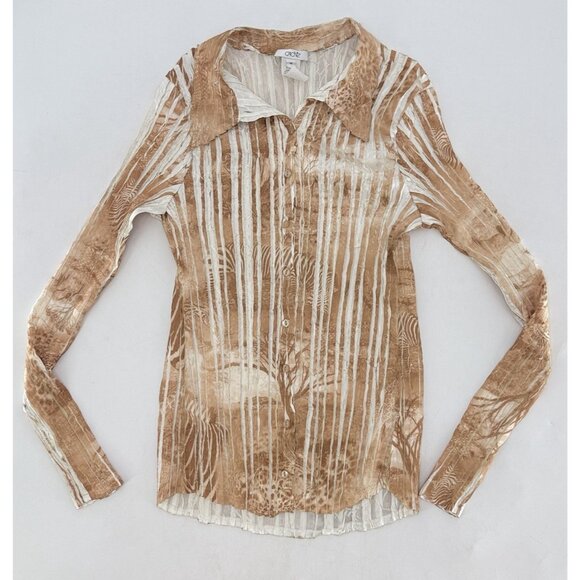 Cache‎ Crinkle Pleated Button Front Satin Blouse Size M Boho Artsy Hippie Y2K - Picture 6 of 8